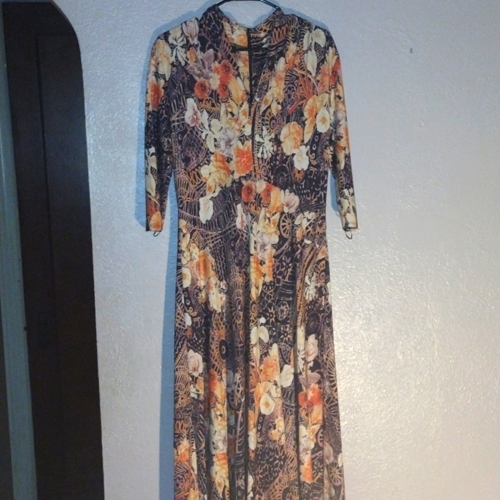 Purple and Orange Floral Soft Surroundings Maxi Dress S